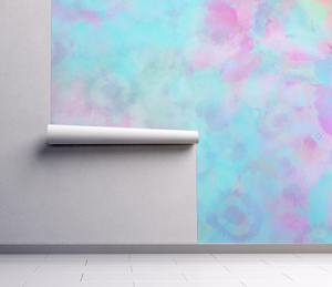Tie Dye Boho Dreamy Peel and Stick or Traditional Wallpaper Watercolour -  Pink Blue Pastel Peach Rainbow
