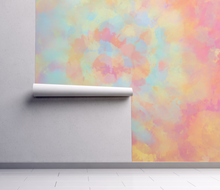 Tie Dye Boho Dreamy Peel and Stick or Traditional Wallpaper Watercolour -  Pink Blue Pastel Peach Rainbow