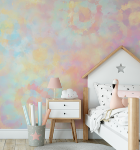 Tie Dye Boho Dreamy Peel and Stick or Traditional Wallpaper Watercolour -  Pink Blue Pastel Peach Rainbow