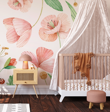 Peel and Stick or Traditional Wallpaper Watercolour Flower Peach and Pink Flowers - Magical Fairy Poppy Garden Pattern
