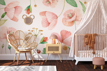 Peel and Stick or Traditional Wallpaper Watercolour Flower Peach and Pink Flowers - Magical Fairy Poppy Garden Pattern