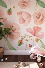 Peel and Stick or Traditional Wallpaper Watercolour Flower Peach and Pink Flowers - Magical Fairy Poppy Garden Pattern