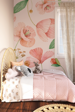 Peel and Stick or Traditional Wallpaper Watercolour Flower Peach and Pink Flowers - Magical Fairy Poppy Garden Pattern