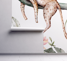 NEW! Peel and Stick Jungle Safari Animals Nursery Baby Removable and traditional Wallpaper - Lion Cub Elephant Giraffe Parrot
