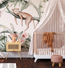 NEW! Peel and Stick Jungle Safari Animals Nursery Baby Removable and traditional Wallpaper - Lion Cub Elephant Giraffe Parrot