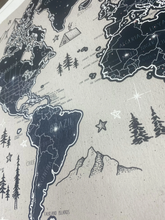 Celestial Night Sky Drawn Travel Map Personalised World - 100 free push pins - gift for him or her anniversary, christmas, personalized
