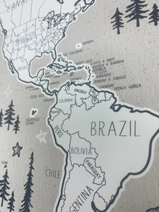 Celestial Night Sky Drawn Travel Map Personalised World - 100 free push pins - gift for him or her anniversary, christmas, personalized