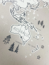 Celestial Night Sky Drawn Travel Map Personalised World - 100 free push pins - gift for him or her anniversary, christmas, personalized