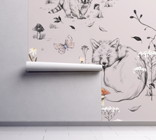 NEW! Peel and Stick or Traditional Woodland Forest Animals Nursery Baby Removable Wallpaper - Trees Bear Mountains Deer Rabbit Flowers Fox