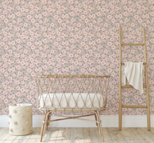 Ditsy Cherry Blossom Floral Farmhouse Pattern Peel and Stick or Traditional Wallpaper - Blush and Light Green - Country Wall Mural
