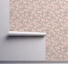 Ditsy Cherry Blossom Floral Farmhouse Pattern Peel and Stick or Traditional Wallpaper - Blush and Light Green - Country Wall Mural