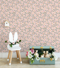 Ditsy Cherry Blossom Floral Farmhouse Pattern Peel and Stick or Traditional Wallpaper - Blush and Light Green - Country Wall Mural
