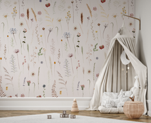Painted Wildflower Pressed Meadow Flowers Peel and Stick Wall Mural - blush nursery neutral