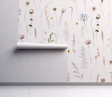 Painted Wildflower Pressed Meadow Flowers Peel and Stick Wall Mural - blush nursery neutral