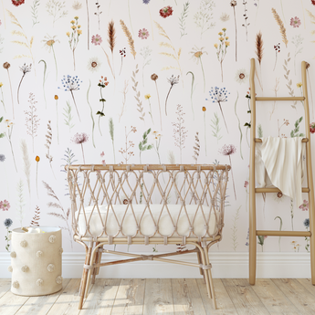 Painted Wildflower Pressed Meadow Flowers Peel and Stick Wall Mural - blush nursery neutral