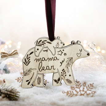 Mama Bear and Baby Bear Christmas Tree Decoration - Mum Xmas Ornament Bauble Mummy Wood Engraved Mumma