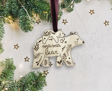 Mama Bear and Baby Bear Christmas Tree Decoration - Mum Xmas Ornament Bauble Mummy Wood Engraved Mumma