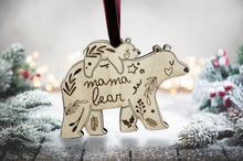 Mama Bear and Baby Bear Christmas Tree Decoration - Mum Xmas Ornament Bauble Mummy Wood Engraved Mumma