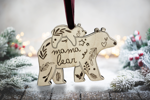 Mama Bear and Baby Bear Christmas Tree Decoration - Mum Xmas Ornament Bauble Mummy Wood Engraved Mumma