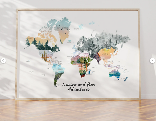 A1 LARGE Personalised Scratch Off Map Hand drawn Watercolour World Atlas - POSTER no frame