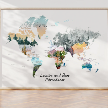 A1 LARGE Personalised Scratch Off Map Hand drawn Watercolour World Atlas - POSTER no frame