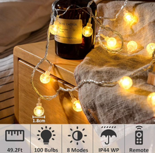 Solar String Lights Outdoor Waterproof, 18M/59Ft 160 LED Fairy Crystal Globe String Lights Solar Powered, Solar Patio Lights with 8 Modes for Lawn, Garden, Yard, Wedding, Party (Warm)