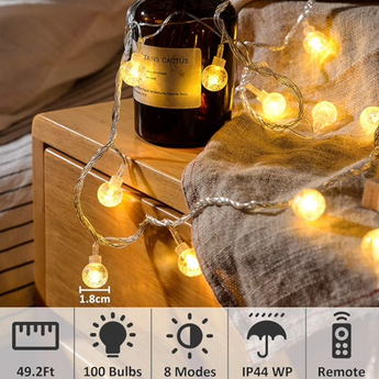 Solar String Lights Outdoor Waterproof, 18M/59Ft 160 LED Fairy Crystal Globe String Lights Solar Powered, Solar Patio Lights with 8 Modes for Lawn, Garden, Yard, Wedding, Party (Warm)