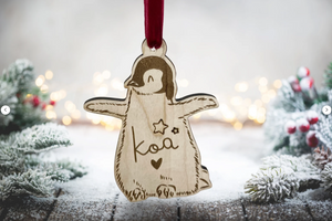 Personalised Penguin Chick Christmas Tree Decoration - Children Cute Xmas Ornament Bauble Mummy Wood Engraved new baby