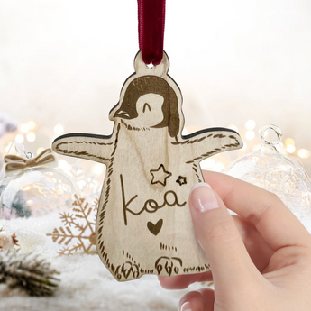 Personalised Penguin Chick Christmas Tree Decoration - Children Cute Xmas Ornament Bauble Mummy Wood Engraved new baby