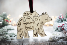 Mama Bear and Baby Bear Christmas Tree Decoration - Mum Xmas Ornament Bauble Mummy Wood Engraved Mumma