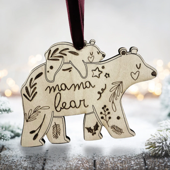Mama Bear and Baby Bear Christmas Tree Decoration - Mum Xmas Ornament Bauble Mummy Wood Engraved Mumma