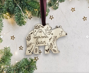 Mama Bear and Baby Bear Christmas Tree Decoration - Mum Xmas Ornament Bauble Mummy Wood Engraved Mumma