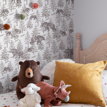 NEW! Peel and Stick or Traditional Woodland Forest Animals Nursery Baby Removable Wallpaper Pattern - Trees Bear