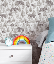 NEW! Peel and Stick or Traditional Woodland Forest Animals Nursery Baby Removable Wallpaper Pattern - Trees Bear