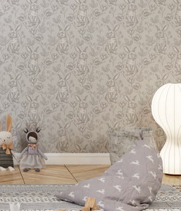 NEW! Peel and Stick or Traditional Woodland Forest Animals Nursery Baby Removable Wallpaper Pattern - Rabbit and Flowers