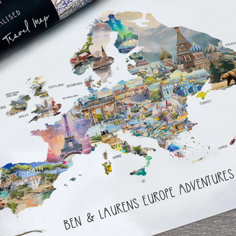 Personalised Scratch Off Map Hand drawn Watercolour Atlas - EUROPE european map