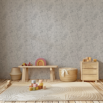 Rabbit and Flowers - Nursery Baby Removable Wallpaper Pattern - Peel and Stick or Traditional Bunny & Floral