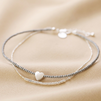 Silver and Grey Beaded Anklet
