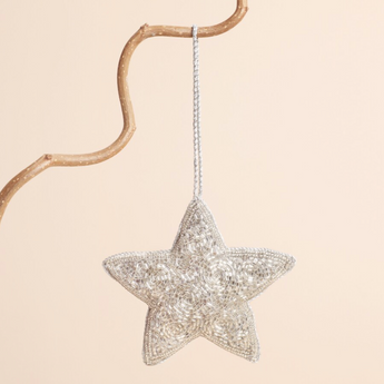 Silver Beaded Star Hanging Decoration