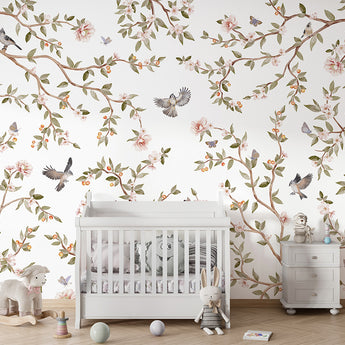 Kikki Belle Peel and Stick or Traditional Woodland Birds and Branches Nursery Baby Removable Wallpaper Pattern - Trees Bear