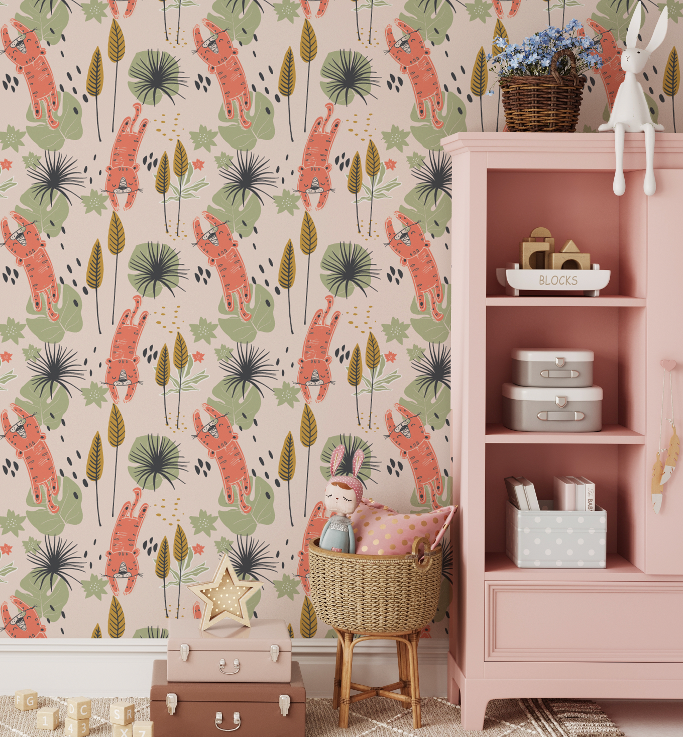 Tiger Jungle Animals Wall Mural – Safari Nursery Wallpaper for Kids ...