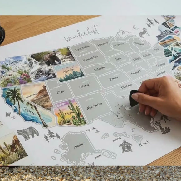 Personalized USA United Map Hand drawn Watercolour - RV Anniversary Graduation Travelling Gift Explore

NEW - now choose between GOLD or SILVER finish! if you would prefer no animals and no drawings (plain map) just let us know :)

Our customisable & personalised World Travel Map Scratch Off Map allows you to track your adventures with scratch tool included in purchase (included with purchase). Pick wording and design from a variety of fonts. Our maps make the perfect gift for couples, families and thos