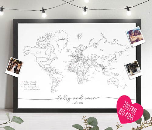 Personalised FRAMED Travel World Map Push Pin-board