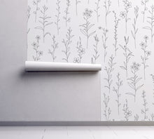 Flower Line Art Illustrated monochrome wall mural - Peel and Stick Wallpaper