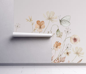 Painted Wildflower Meadow Flowers Peel and Stick Wall Mural - butterfly nursery neutral
