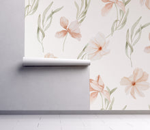 Painted Peach Wildflower Meadow Flowers Peel and Stick Wall Mural - butterfly nursery neutral