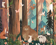  NEW! Peel and Stick or Traditional Woodland Forest Animals Nursery Baby Removable Wallpaper - Trees Bear Mountains Deer Rabbit Flowers Fox