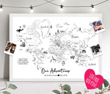Personalised FRAMED Travel World Map Push Pin-board WITH ANIMALS