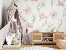 Painted Peach Wildflower Meadow Flowers Peel and Stick Wall Mural - butterfly nursery neutral