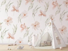 Painted Peach Wildflower Meadow Flowers Peel and Stick Wall Mural - butterfly nursery neutral